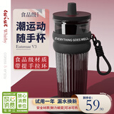 EWIWE食品级安全塑料杯大学生大容量吸管水杯高颜值新款夏季运动水杯 炫酷黑/食品级材质/约750ml