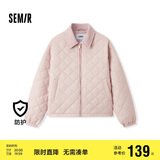 森马（Semir）棉服女灯芯绒翻领菱形格复古2024冬三防宽松轻薄棉衣109724112007