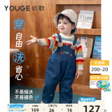 幼歌（YOUGE）婴幼儿秋季童趣卡通牛仔背带裤宽松柔软细腻不掉色裤子 牛仔蓝(66-90裆开扣) 90 cm