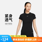 耐克(NIKE)春夏女短袖T恤 速干透气 运动休闲 紧身衣FV7843-010 黑L