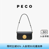 PECO852真皮斜挎复古小法棍包新款单肩通勤方包生日送女友礼物 经典黑黑内里头层手搓纹牛皮现货