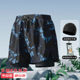 佑游游泳裤男速干防尴尬温泉速干游泳馆沙滩裤泳裤三件套23003黑色4XL
