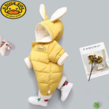 G.DUCKKIDS婴儿秋冬季羽绒棉服长袖男女宝超萌连体衣春秋外出服套装棉衣爬服 兔耳朵黄色 裆部底下双向拉链 73 (建议身高56-66)