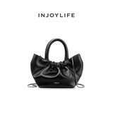 INJOYLIFE褶皱云朵包小手提包小众百搭羊皮链条包单肩斜挎包可爱女包 黑色