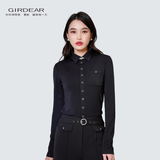 哥弟（GIRDEAR）女装衬衫通勤气质百搭修身加绒亲肤长袖衬衣1300820 黑色 L 4码