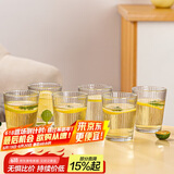 青苹果无铅玻璃水杯 竖纹漱口杯茶杯牛奶杯啤酒杯6只装 饮料杯