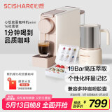 心想（SCISHARE）胶囊咖啡机意式半全自动家用办公室小型便携式美式咖啡胶囊机兼容适配多品牌胶囊S1201 豪华套装【柔雾金+赠16粒+奶泡机】