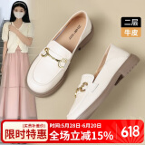 ZHR单鞋女真牛皮英伦风乐福鞋女时尚两穿休闲女鞋 BT38 米色 38