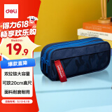 得力(deli)迷彩笔袋小学生 儿童大容量双层袋鼠包文具盒 学生文具收纳袋 深蓝色 