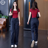 洋芯格 YOUNG FEELING天丝窄版阔腿裤女2025秋冬新款高腰显瘦加厚休闲西装裤百搭直筒裤 藏青色 春秋款 L /28建议体重110-120斤