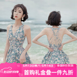 佑游游泳衣女泡温泉保守遮肚显瘦女士性感连体泳装三件套12122蓝色L