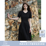 范思蓝恩夏季腰精裙气质收腰无袖背心连衣裙女夏季新款海边度假显瘦裙 黑色-有袖 XL