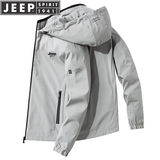 JEEP SPIRIT吉普夹克男冲锋衣外套上衣男士冬季新款纯色商务连帽休闲茄克衫邮 浅灰色 常规款 3XL （151斤-165斤）