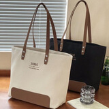 沐霓2025新韩版简约高级通勤帆布托特包文艺休闲百搭学生手提单肩包袋 韩版帆布托特包【白咖色40*28】