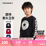 Converse匡威男童卫衣春秋新款上衣女大童套头打底衫加绒长袖红色儿童卫衣 正黑色-加绒 24批冬 150 /72 【建议身高140-152cm】