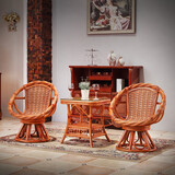 藤工匠 藤椅三件套靠背椅可旋转阳台桌椅组合客厅休闲椅转椅藤家具 A款常规色三件套+送坐垫（方形茶几）