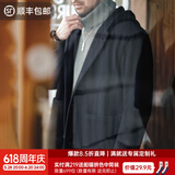 马登工装 美式复古学院风羊毛呢子大衣连帽保暖中长款毛呢外套男冬 藏青色 XL (180)
