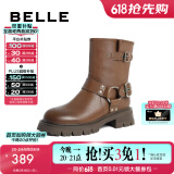 百丽（Belle）周雨彤同款机车靴女商场同款休闲短靴A2A1DDZ3 棕色-单里 34 (220mm)