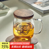 忆壶茶（YIHUTEA）泡茶杯茶水分离玻璃杯办公室家用水杯男士茶杯玻璃高硼硅绿茶杯子 【黑胡桃木盖】500ML君子杯