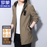 罗蒙（ROMON）高端中长款风衣外套男士韩版衣服春秋装休闲时尚防风中青年夹克男 驼色 XL 适合体重(115-130斤)