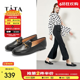 他她（TATA）方头乐福鞋女休闲平底一脚蹬小皮鞋女单鞋春秋款FLC22AM4 黑色 37