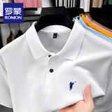 罗蒙100%纯棉高端短袖t恤男士装夏季刺绣polo翻领衫商务爸爸半袖体恤 5372白色【100%棉】 2XL 【建议150-170斤】