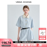 VEGA CHANG工装连体短裤女夏2025新款小个子显瘦高级感连身衣裤 蓝色 M