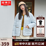 坦博尔羽绒服女短款翻领韩版宽松女士灯芯绒外套TD236266 海盐蓝 160 