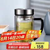 希诺双层玻璃杯男家用商务办公水杯带手柄泡茶杯子XN-9320 290mL