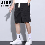 JEEP SPIRIT吉普短裤男夏季工装休闲裤宽松五分沙滩裤男士 黑色 XL