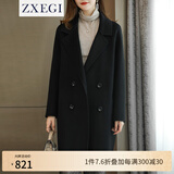 ZXEGI高端女装外套2025年新款100%羊毛双面毛呢大衣女中长款小个子显瘦 钢琴黑 L