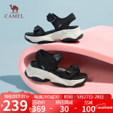 骆驼（CAMEL）动感风织带细闪车缝线魔术贴松糕底运动凉鞋 L23M504136 黑色 38