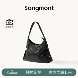 Songmont李娜同款山下有松循迹系列hobo包植鞣牛皮斜挎软包 烟墨黑 小号 白钢五金 现货