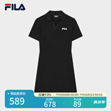 FILA 斐乐官方女子针织连衣裙时尚修身POLO领短袖裙子 正黑色-BK S (160) 80A