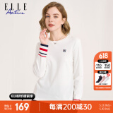 ELLE ACTIVE 纯棉柔软舒适长袖T恤女装早春时尚气质袖口撞色百搭圆领打底衫女 白色【建议拍大一码】 M