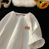 IZEXX棉麻冰丝短袖T恤男夏季纯色重磅复古宽松圆领休闲上衣HN67白色L