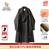 William fox&sons新复古回潮设计师款/立体剪裁风衣男腰带装饰层次感休闲长款外套 黑色（御寒10℃） L /50