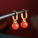 小银匠南红玛瑙福满耳环S925银耳坠女红色中式复古耳扣饰品生日新年礼物