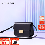 红谷包包女包新款牛皮单肩包时尚斜挎包小方包相机包生日礼物 漆黑