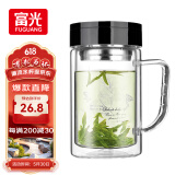 富光双层玻璃杯商务泡茶杯子 大容量男女耐热办公水杯带把黑色320ml