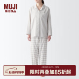 无印良品（MUJI） 女式 无侧缝双层纱织睡衣女士家居服春秋纯棉条纹格纹长袖 女款 浅米色格纹 S (上装155/80A下装155/62A)