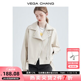 VEGA CHANG机车皮衣女2025年秋季西装领BF风帅气pu皮夹克短外套ins潮 米杏色 L