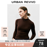 UR秋季新款女装简约百搭休闲立领修身长袖T恤UWB440047 深红棕 L