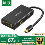 绿联 Mini DP转HDMI/VGA/DVI三合一转换器4K雷电2扩展坞 适用苹果微软Surface电脑显卡接显示器20418
