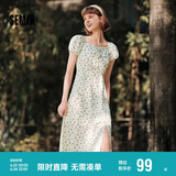 森马（Semir）连衣裙女开叉泡泡袖中长裙夏方领雪纺碎花裙浪漫109324114014