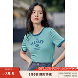 茵曼（INMAN）潮趣印花女装圆领短袖T恤修身显瘦套头短款2025夏季新款上衣 天蓝色 -18525987 S