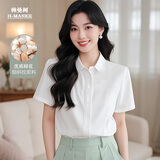 韩曼柯（HANMANKE）白色衬衫女夏季短袖单上衣免烫抗皱日常通勤透气休闲职业女装衬衣