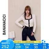 banana cici2024年春季新款复古方领针织开衫女氛围感新年红毛衣C241MY554 米白(奶油白) M
