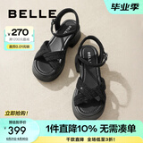 百丽（Belle）满钻条带繁星休闲凉鞋女商场款厚底凉鞋A9S2DBL4预售 黑色 36 (230mm)