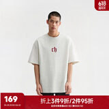 CHINISM  CH赤尘美式简约凉感短袖t恤男士夏季潮牌宽松休闲半袖情侣上衣 花灰色 L